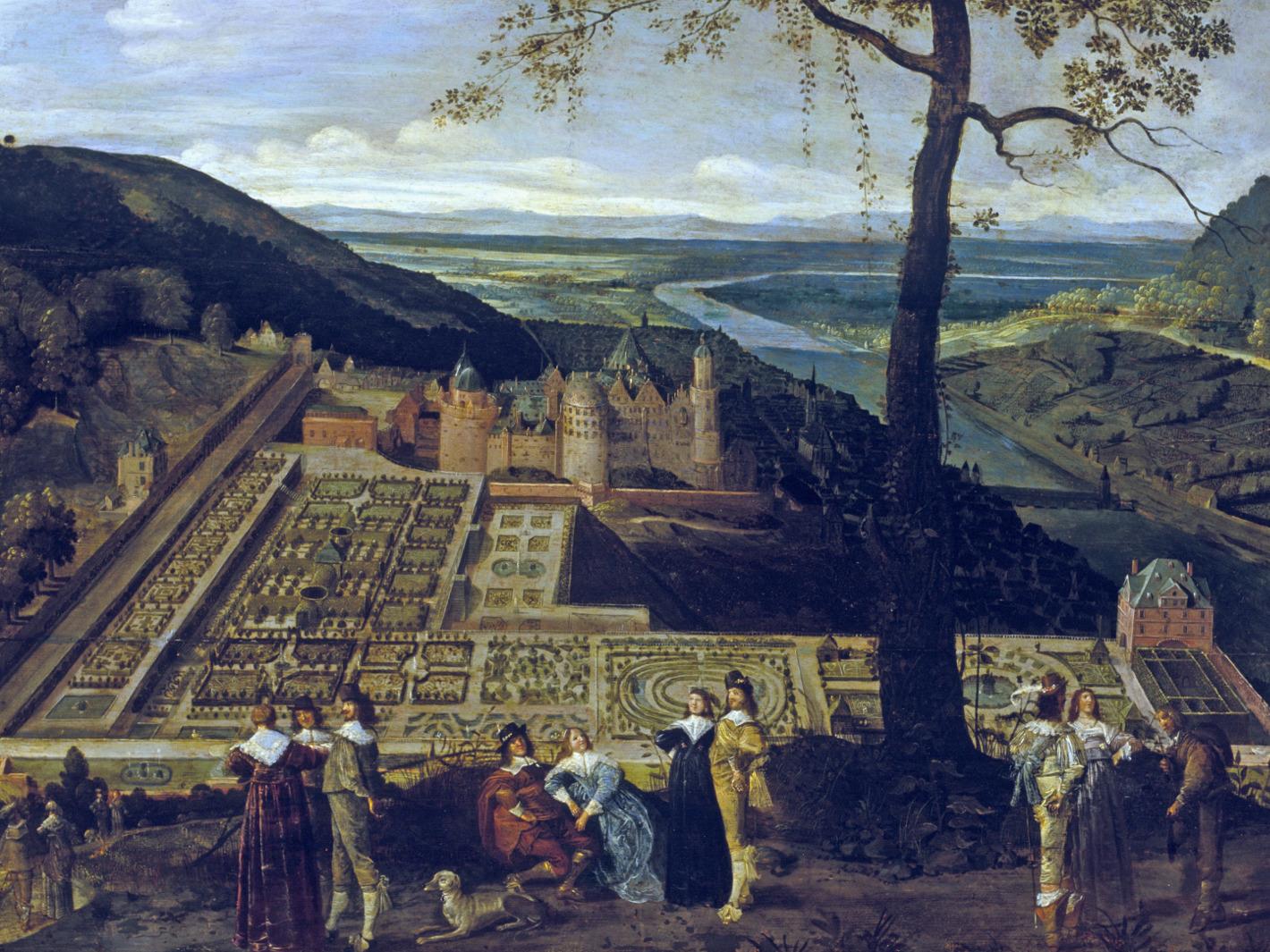 Foto: Staatliche Schlösser und Gärten Baden-Württemberg, Andrea Rachele Gemälde des Hortus Palatinus von Schloss Heidelberg, unbekannter Meister um 1600