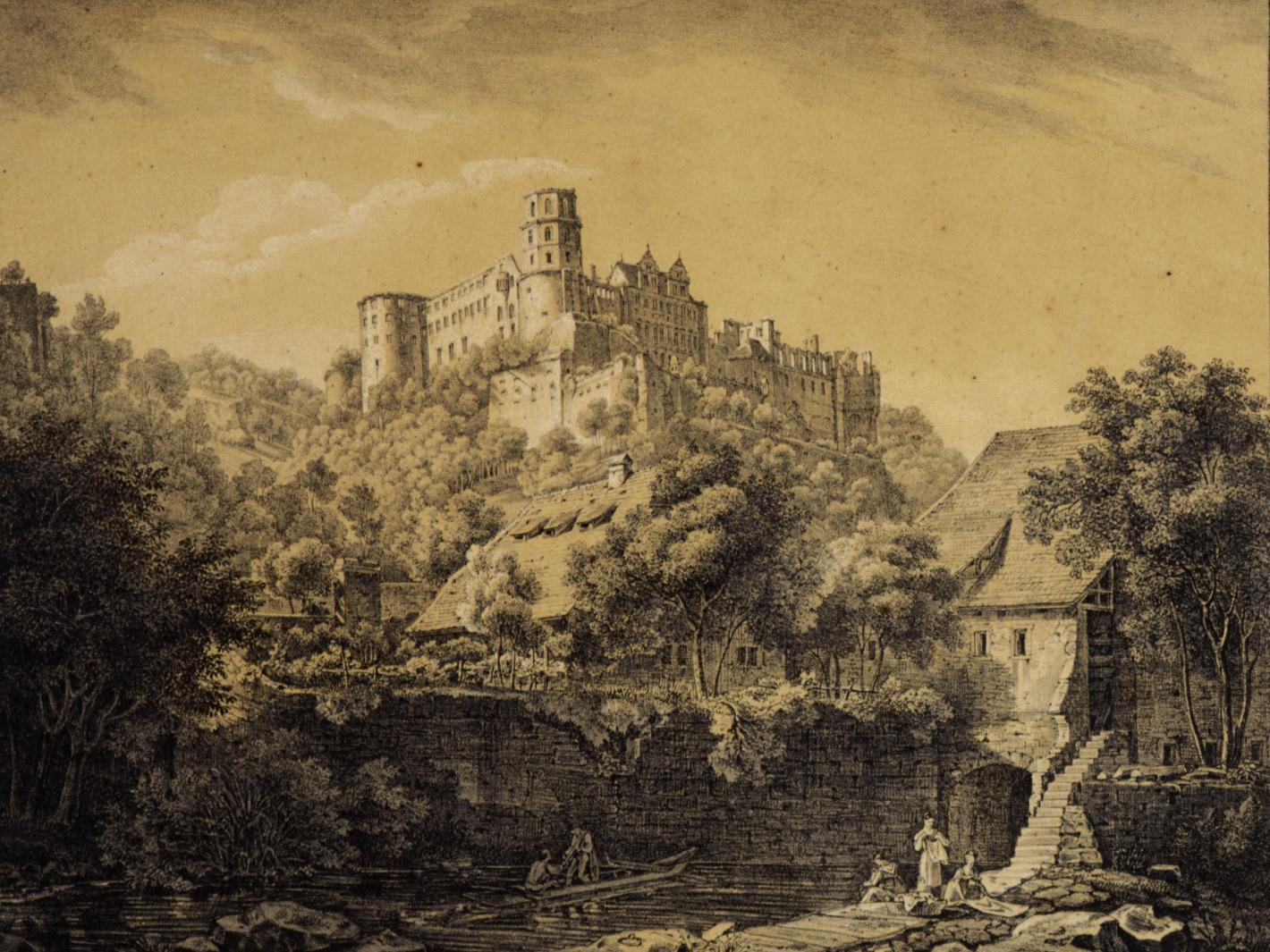 Foto: Staatliche Schlösser und Gärten Baden-Württemberg, Arnim Weischer Schloss Heidelberg, Lithografie von Ernst Fries, 1826