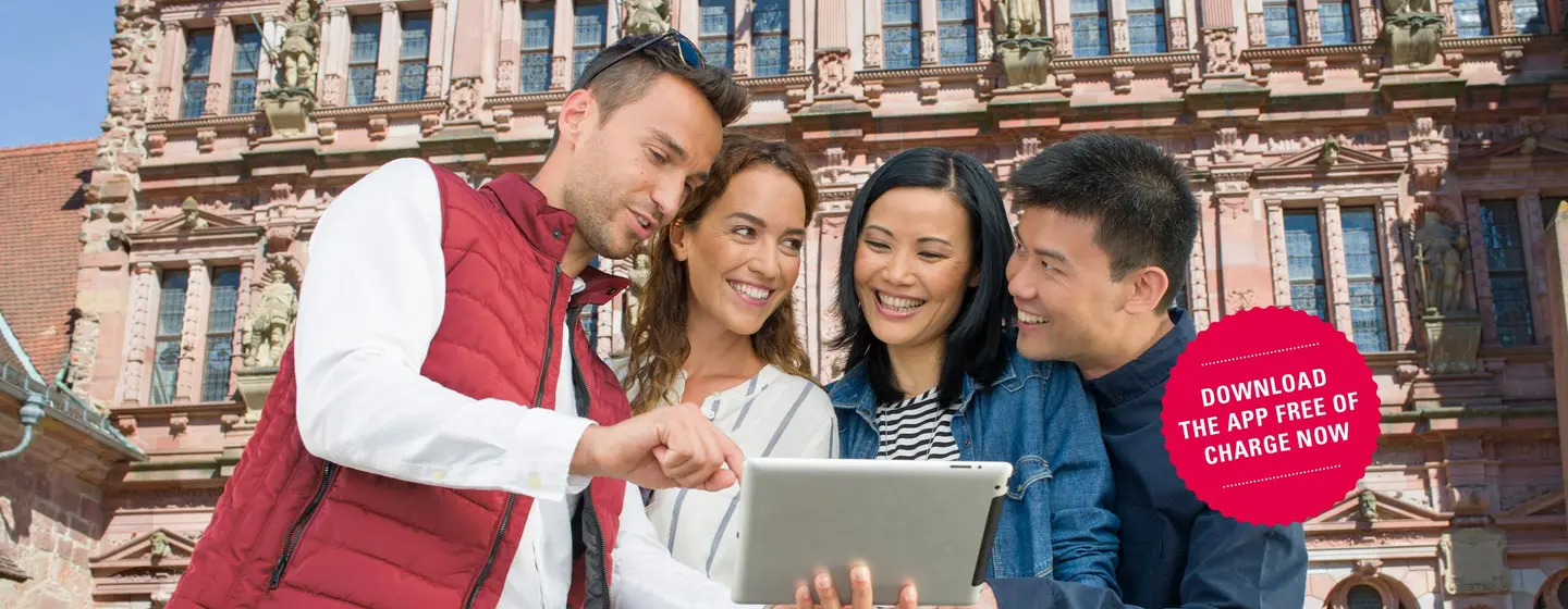 Motiv: Staaliche Schlösser und Gärten Baden-Württemberg, Illustration: JUNG:Kommunikation GmbH Heidelberg Castle, advertising banner for the app "Monument BW"