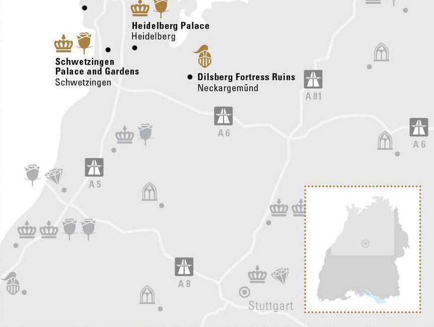 Illustration: Staatliche Schlösser und Gärten Baden-Württemberg, JUNG:Kommunikation GmbH journey map "NEAR BY HEIDELBERG"