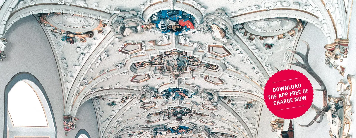 Motiv: Staaliche Schlösser und Gärten Baden-Württemberg, Illustration: JUNG:Kommunikation GmbH Heidelberg Castle, advertising banner for the app "Monument BW"